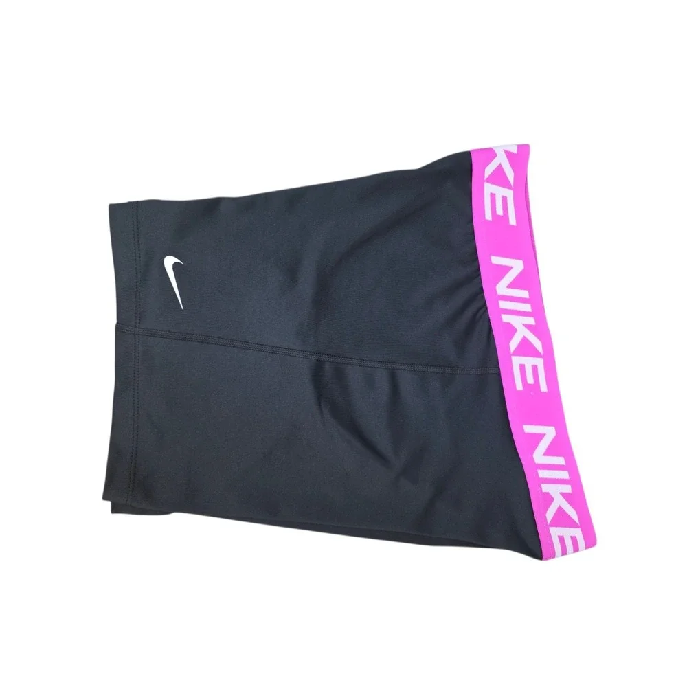 Nike Dri-FIT Womens L Compression Shorts Black Pink Logo Waistband Athletic